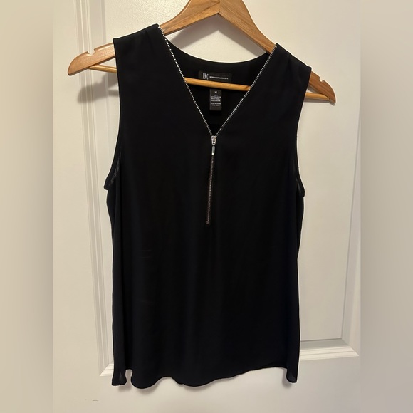 INC from Macys women’s medium black sleeveless blouse. Silver zipper - Picture 1 of 6